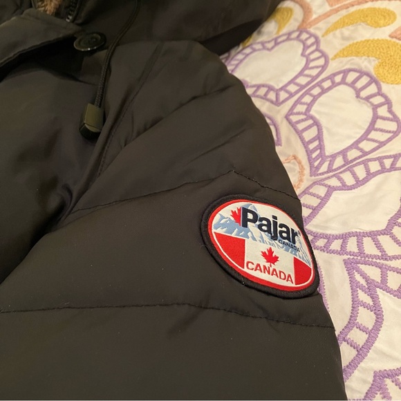 Pajar Down Bomber Jacket Fur Hood Cropped Black Luxury Canada RARE Women's Small - Picture 4 of 16